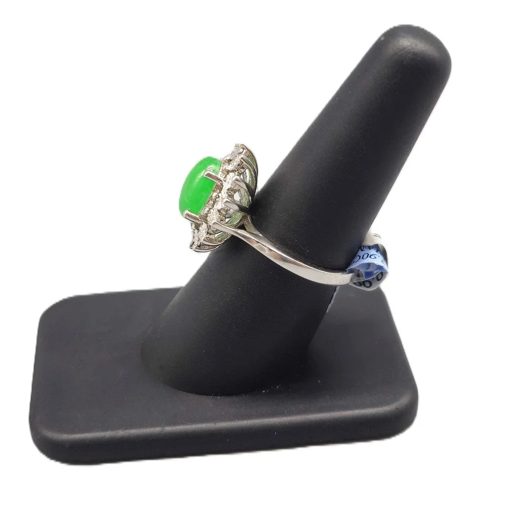 .925 SILVER DIAMOND & JADE RING SIZE 7.25 4.4G	(GNH022774)